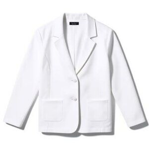 Susan Graver White Marina Knit Blazer Notch Collar 2 Button Jacket Size M